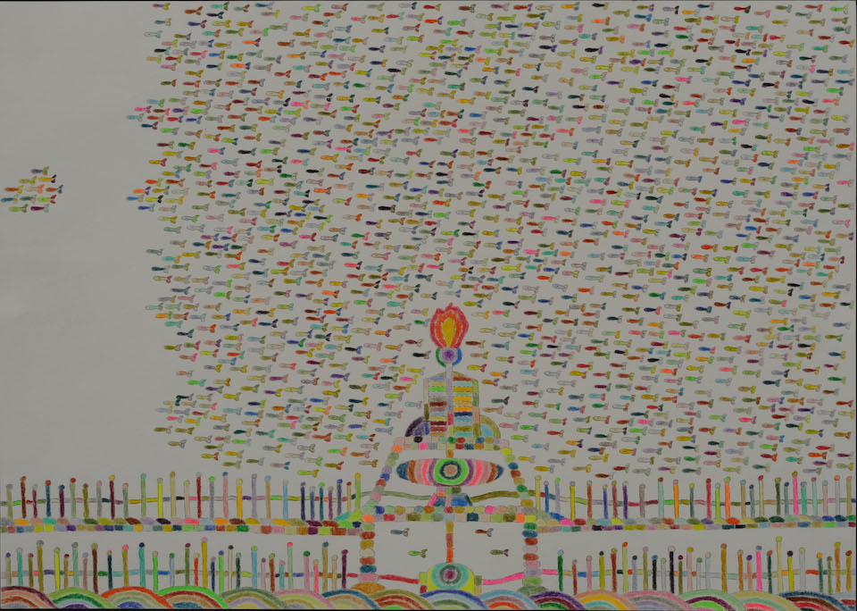 (写真について)「魚のオリンピック」/270×380mm/紙に鉛筆、色鉛筆/2008年/日本財団所蔵