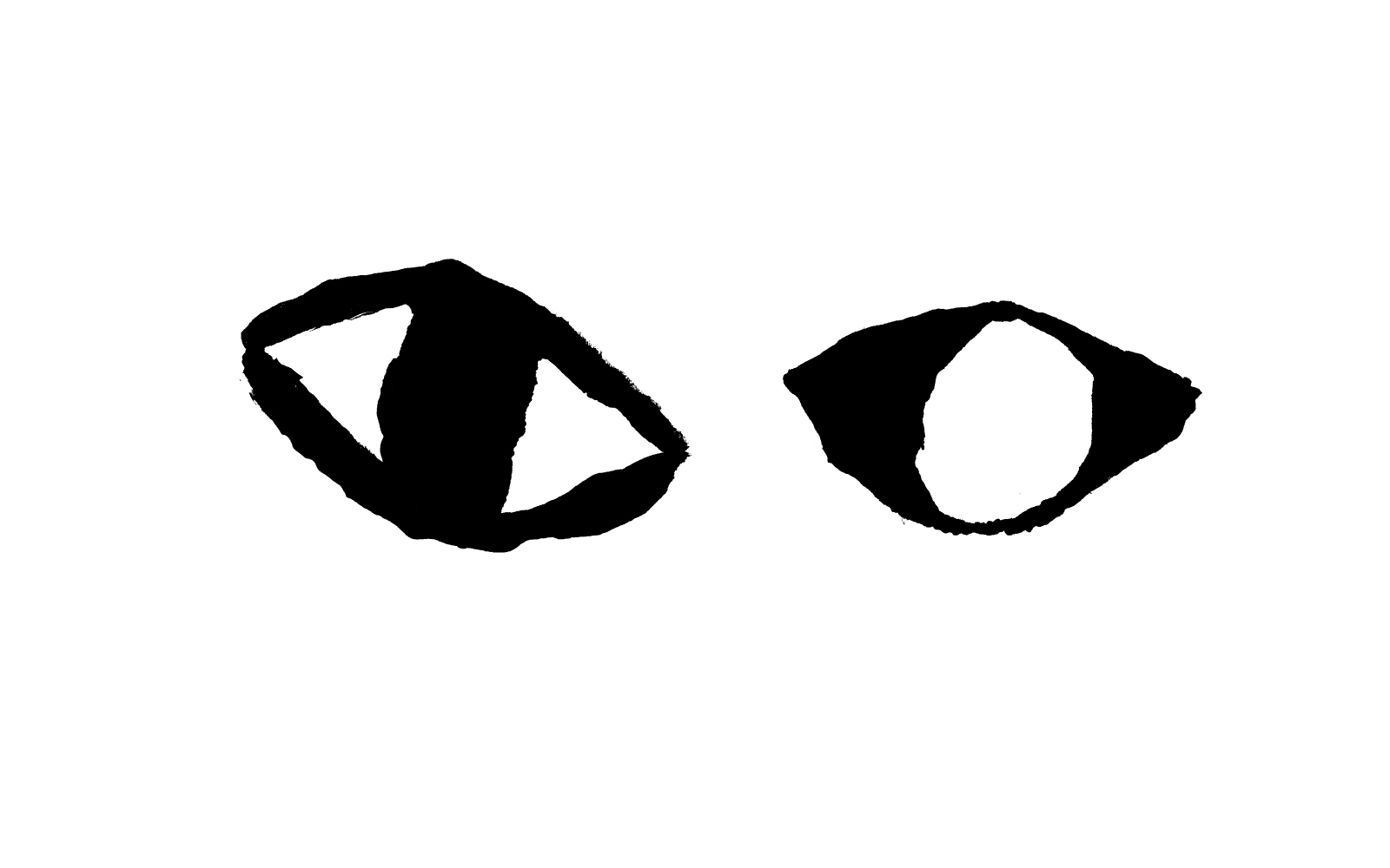 【イラスト】こちらを見つめるふたつの目。左は黒目、右は白黒が逆転して黒目が白目。
