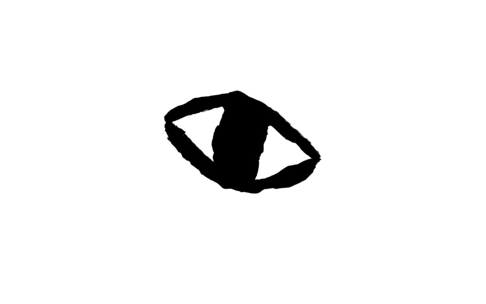 【イラスト】こちらを見るひとつの瞳。中央は黒、まわりは白。