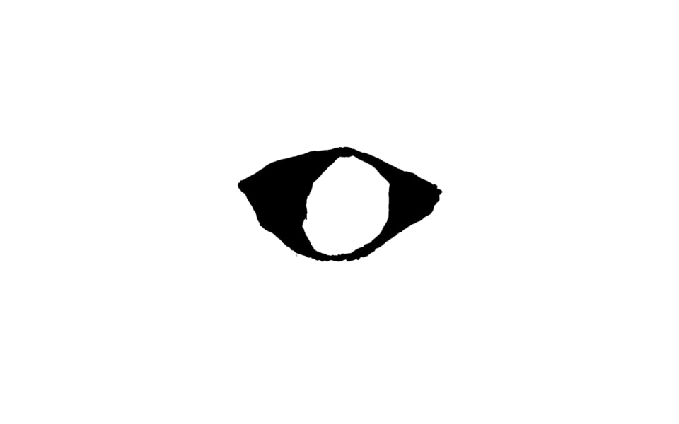 【イラスト】こちらを見るひとつの瞳。中央は白、まわりは黒。