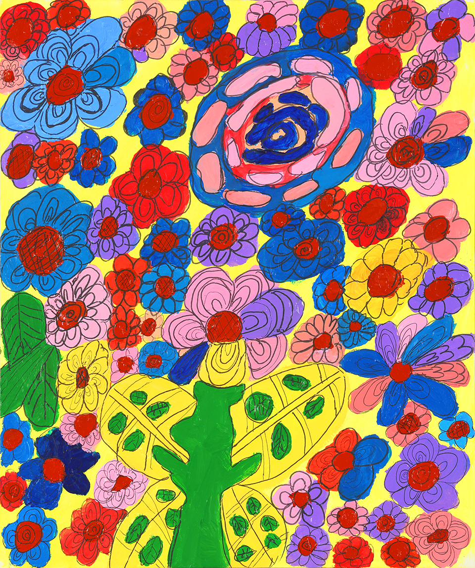 【絵】カラフルな花がたくさん描かれている