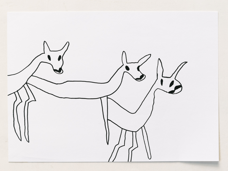 【絵】ミニマムな線で描かれた三頭の鹿
