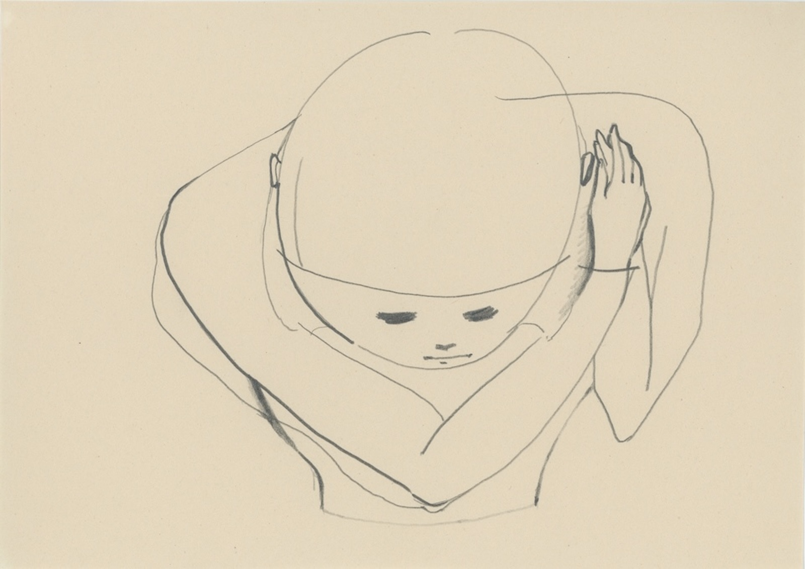 【メインイメージ絵】アーティストの瀬尾夏美さんによる鉛筆画。人が片耳に両手を当て、静かに耳を澄ませているような様子を描いている。